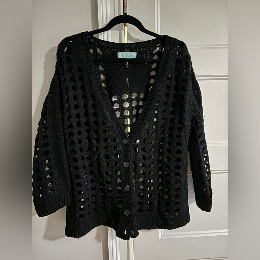 Anthropologie Sweater Black Cardigan Button Cut Out Mohair Camilla Tree Women